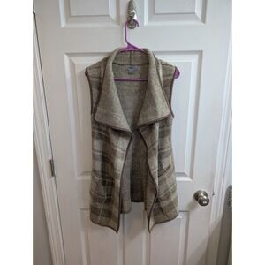 Yaira Women's Striped‎ Knit Sleeveless Vest Cardigan Taupe Brown - Size S